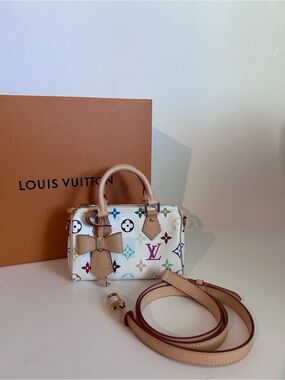 Louis Vuitton White Multicolor Mini Alma BB with Leather Bow